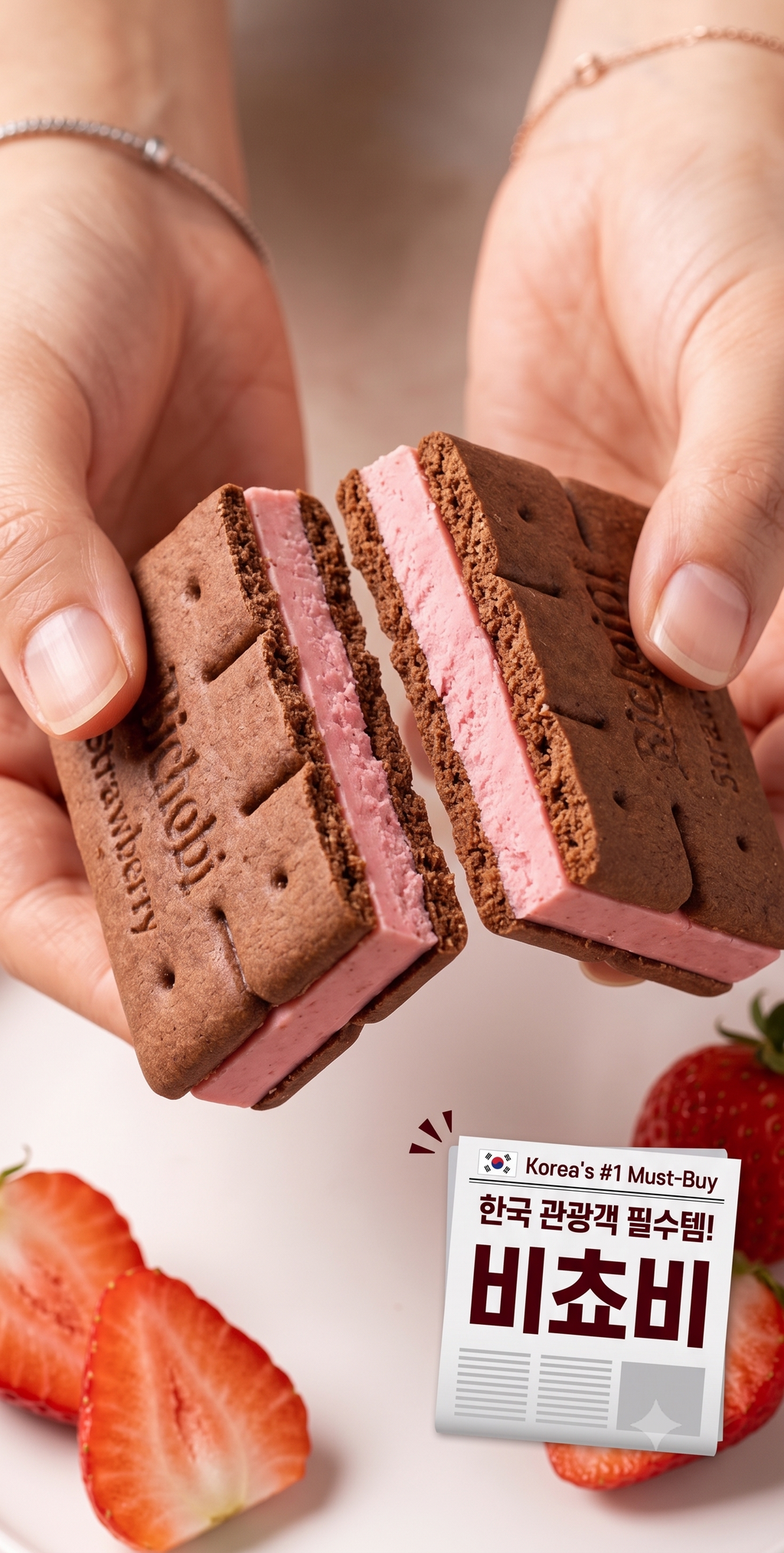 ★Trending HOT★ Korean BICHOBI Biscuit with Whole Milk Strawberry Flavored Chocolate Bar (3 Box / 5 Individually Wrapped Packs per box) - "Free Worldwide Shipping"