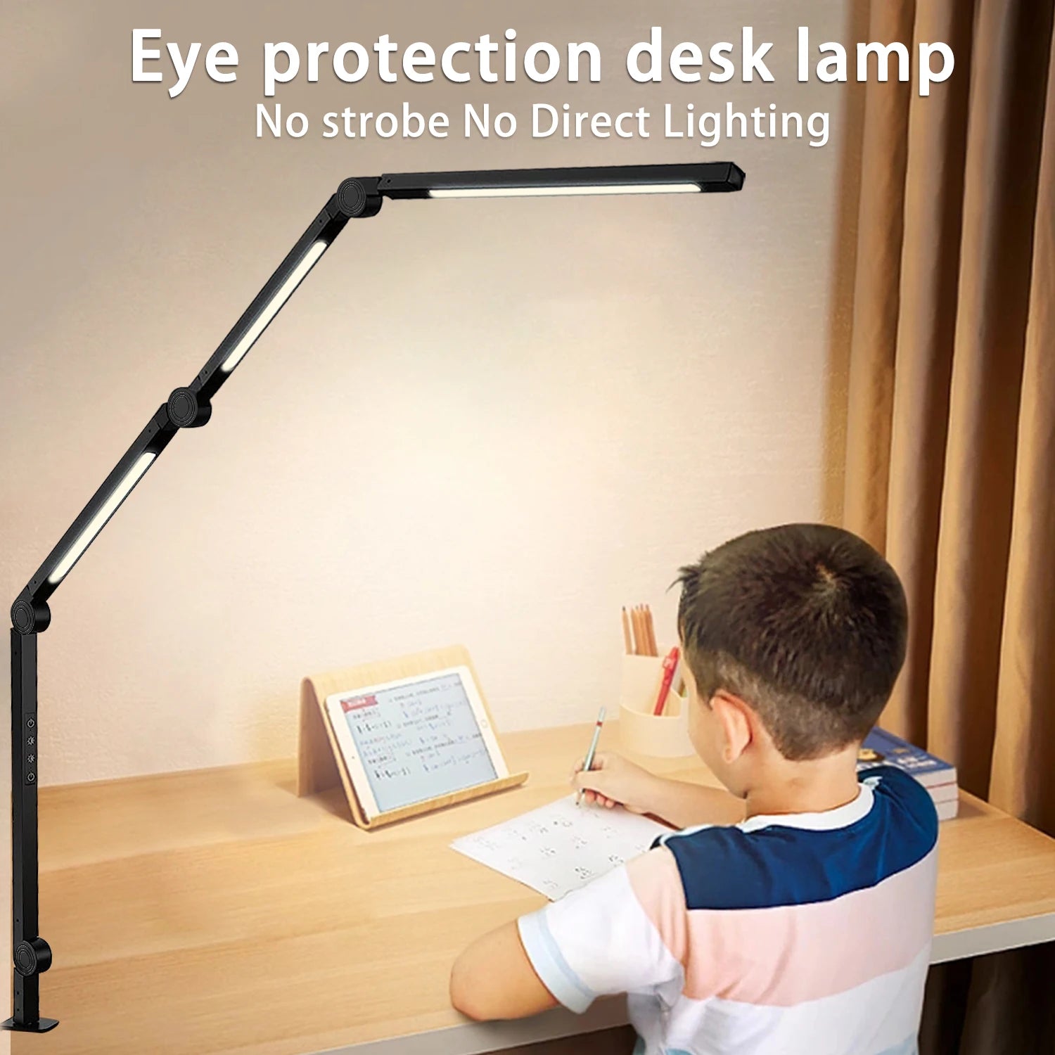 LED Desk Lamp with Clamp Flexible 4 sections Swing Arm Three light sources desk light, 4 Color Modes & 5 Brightness