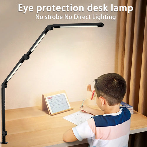LED Desk Lamp with Clamp Flexible 4 sections Swing Arm Three light sources desk light, 4 Color Modes & 5 Brightness