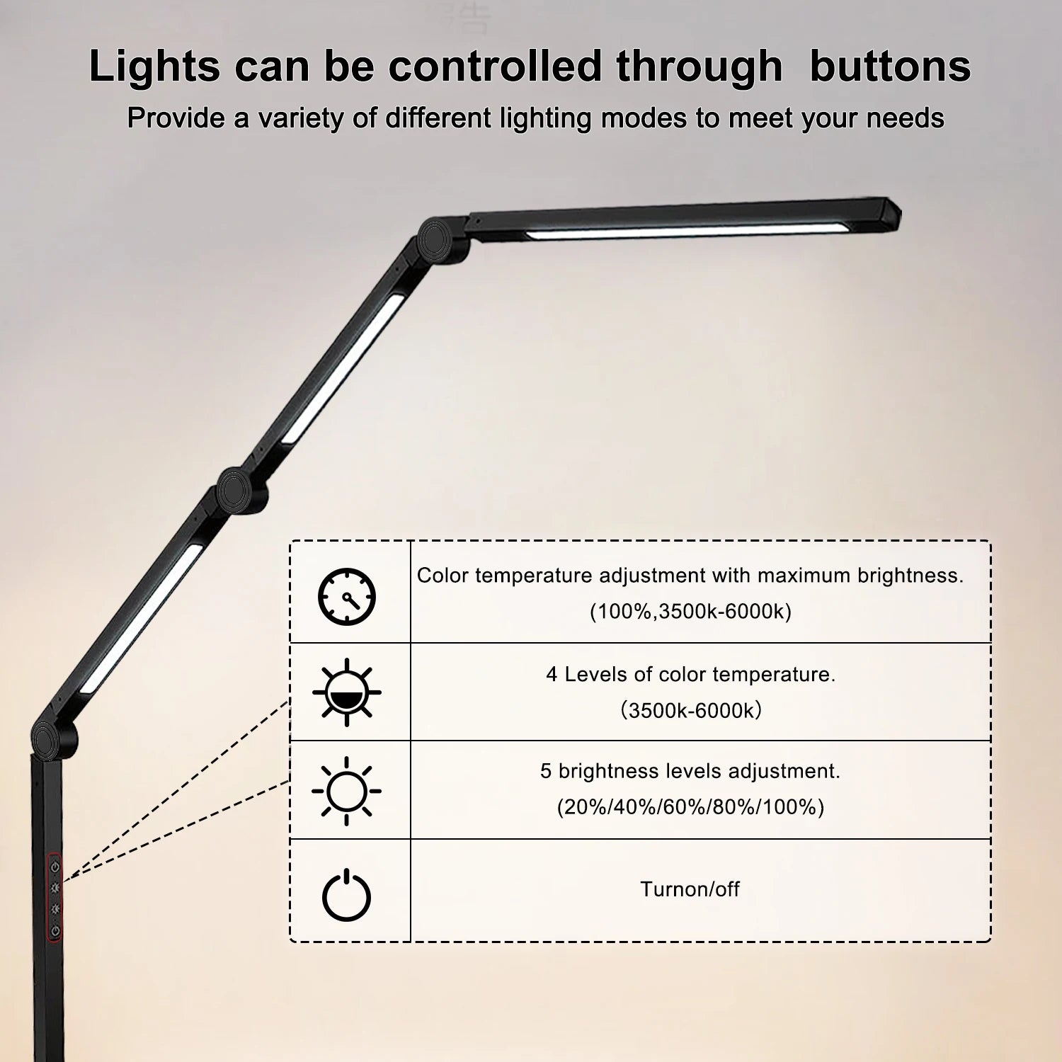 LED Desk Lamp with Clamp Flexible 4 sections Swing Arm Three light sources desk light, 4 Color Modes & 5 Brightness