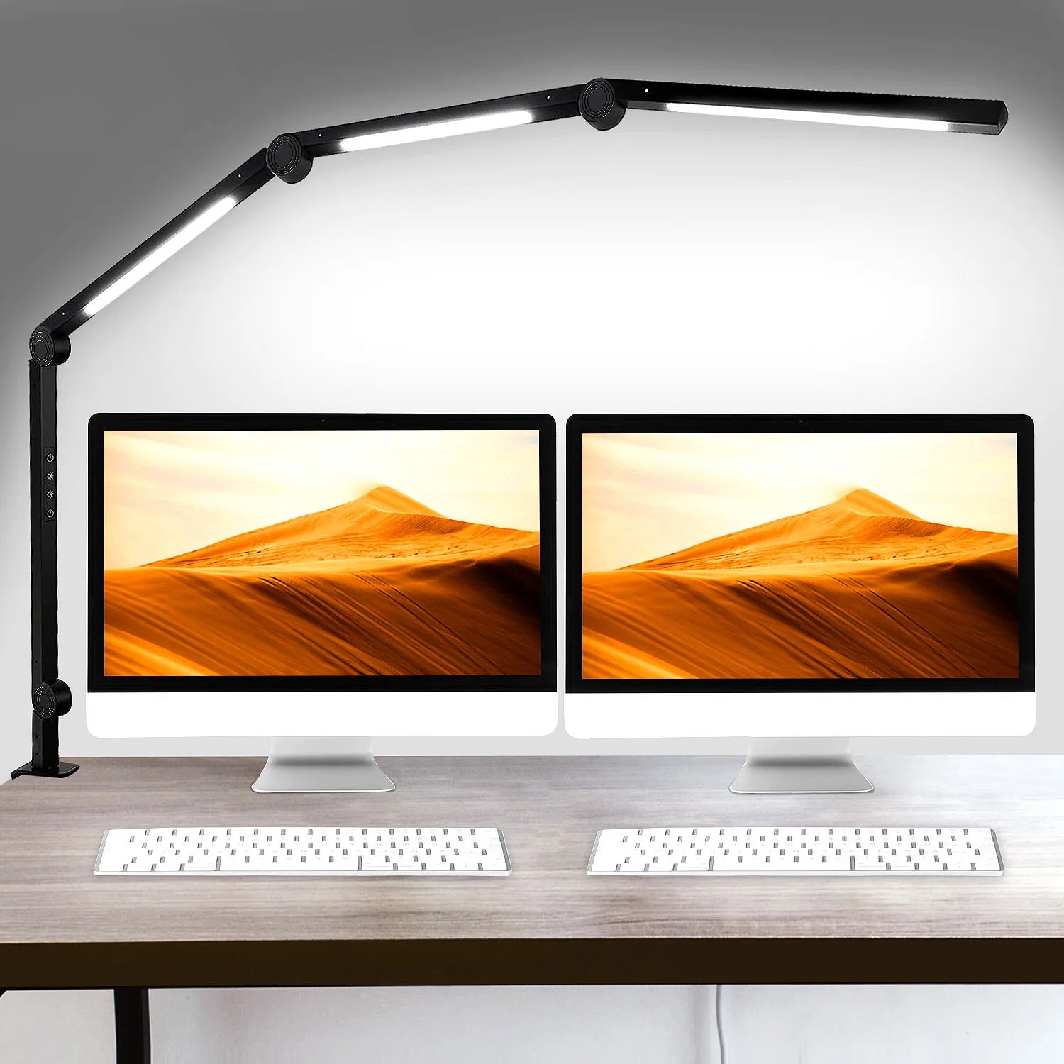 LED Desk Lamp with Clamp Flexible 4 sections Swing Arm Three light sources desk light, 4 Color Modes & 5 Brightness